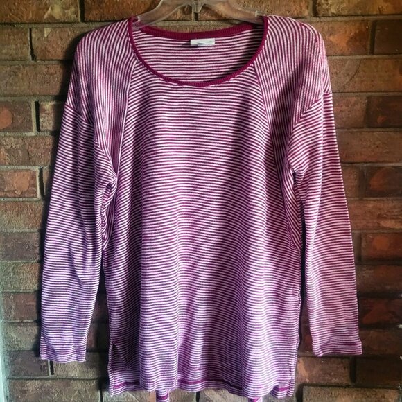 J JILL Textured Terry Knit Long Sleeve Tunic Striped Top Berry/White - size M - Picture 8 of 10